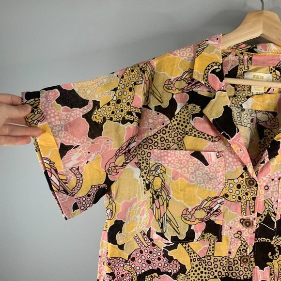 Anthropologie Maeve ASO Call Me Kat Leopard Linen Short Sleeve Blouse Shirt M - Picture 3 of 9